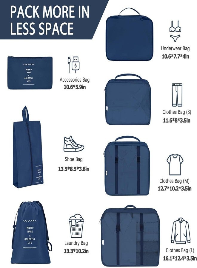 STESHWK 7 Set Packing Cubes Luggage Organizers With Travel Packing Cubes Toiletry kit And Undergarment Laundry Cosmetics Pouch with Shoe Bag (Navy Blue) - Image 2